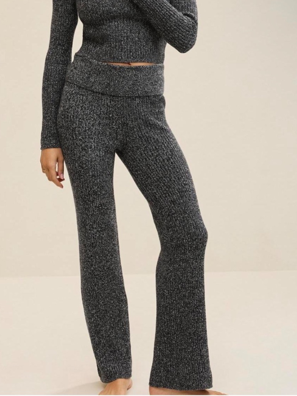 aerie Charcoal Ribbed Knit Wide-Leg Sweater Pants